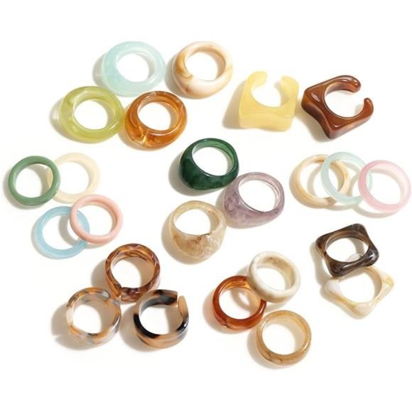 Colorful Resin Rings Set for Women and Girls | Bulk Statement Rings | Giftable - Picture 6 of 6